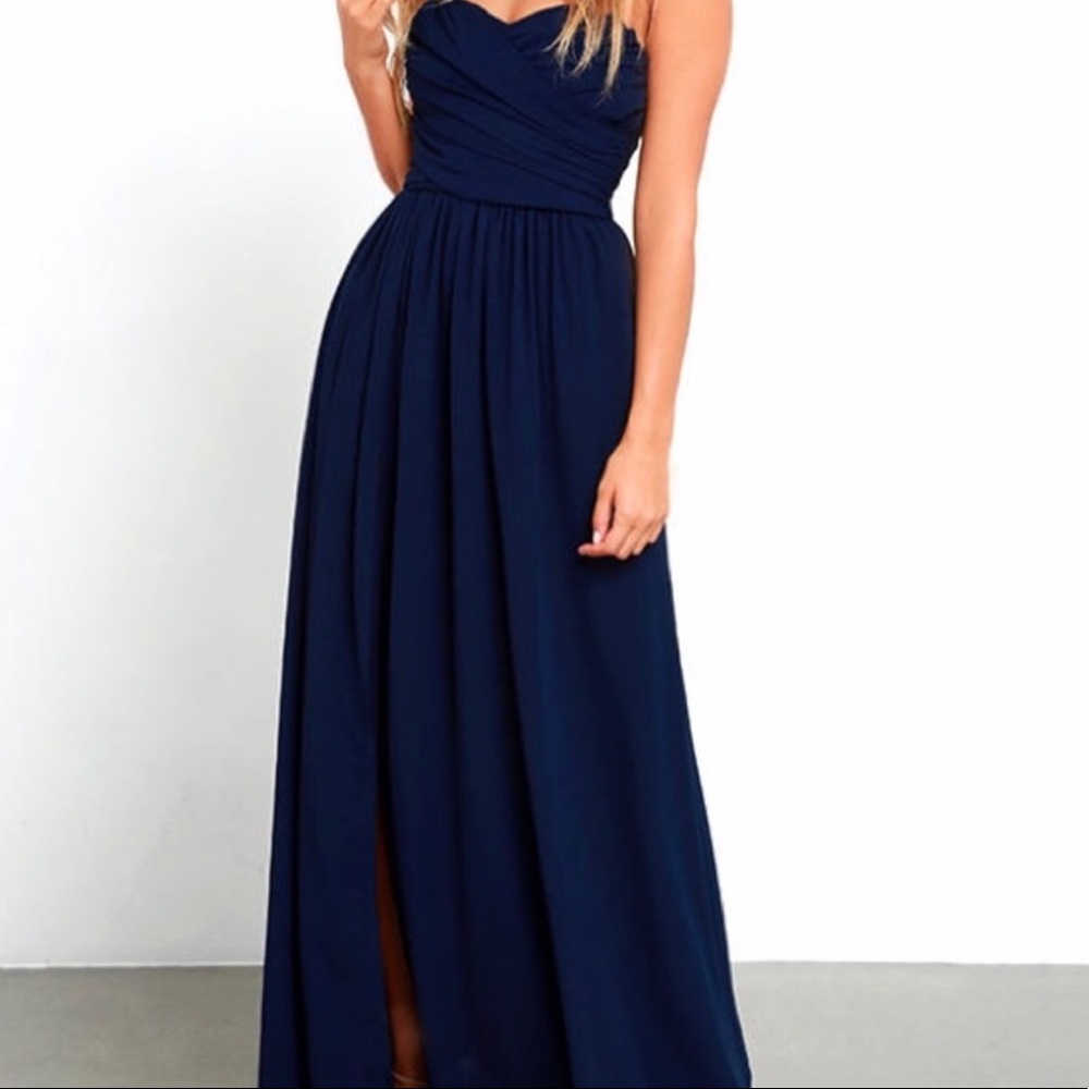 Navy strapless maxi dress
